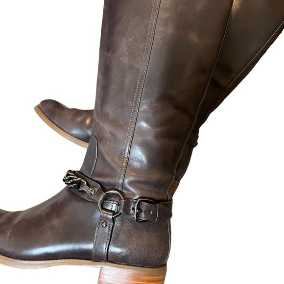 Coach Mabel Leather Western Chain Riding Boots in color Dark Smoke Size 7.5B - Picture 6 of 14